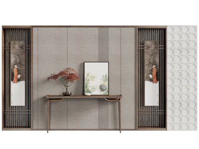 新中式端景台背景墙3d模型 新中式端景台背景墙