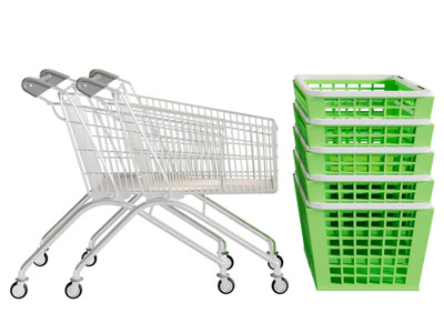 现代超市购物车、购物筐3d模型 现代超市购物车、购物筐