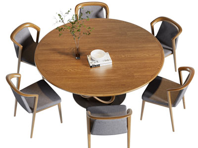 现代圆形实木餐桌椅组合