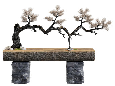 新中式端景台、松树摆件组合