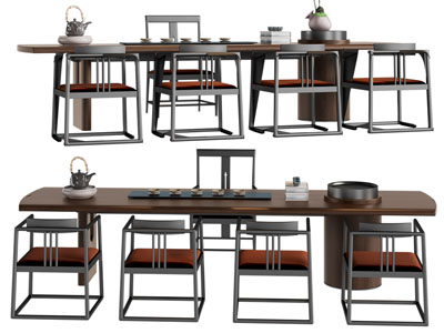 新中式长方形茶桌椅组合