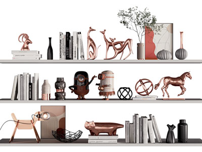 现代书籍、装饰品摆件组合