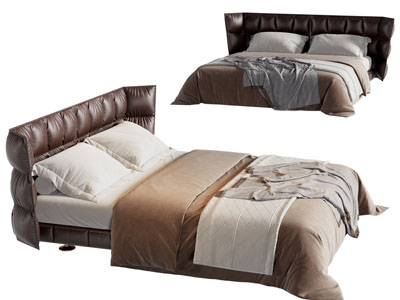 现代皮质床头双人床