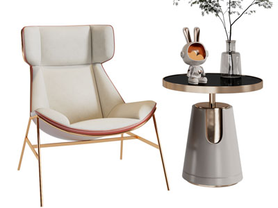 现代轻奢休闲椅子、边几