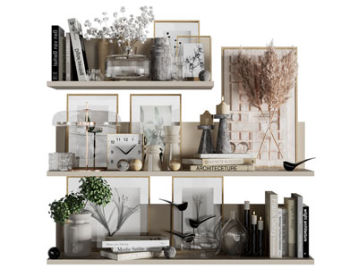 现代书籍、装饰品摆件组合