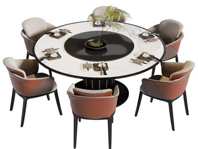 现代圆形餐桌椅组合