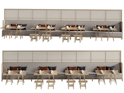 现代饭店卡座餐桌椅组合