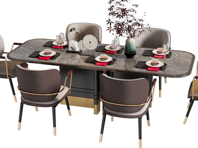 新中式长方形餐桌椅组合