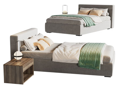 新中式双人床、床头柜