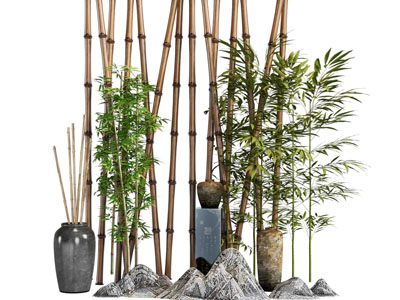 新中式竹子、石头景观园艺小品
