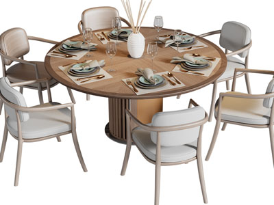 新中式圆形餐桌椅组合