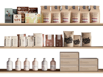 现代零食、食品包装袋、袋装咖啡豆