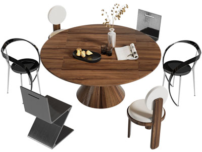 现代圆形实木餐桌椅组合