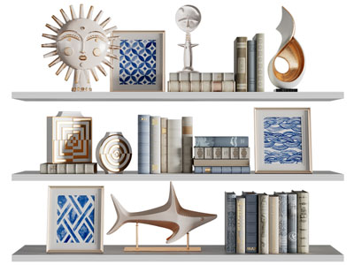 现代书籍、装饰品摆件组合