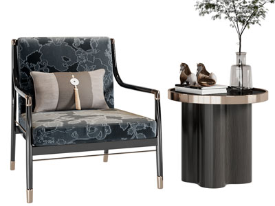 新中式休闲椅子、边几