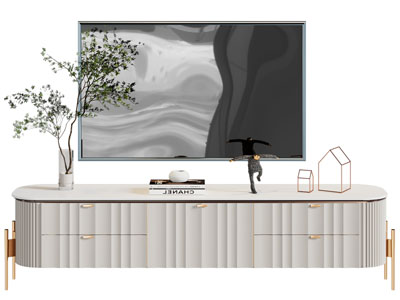 现代轻奢电视柜、电视机