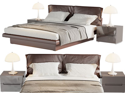 现代双人床、床头柜