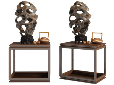 新中式边几、假山盆景摆件