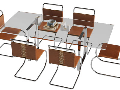 现代玻璃长方形餐桌椅组合