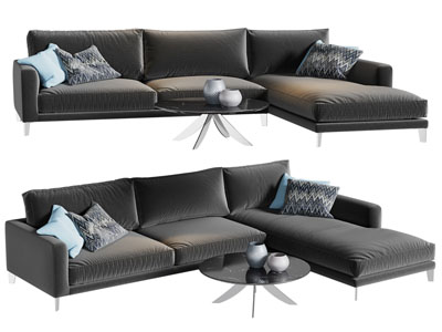 现代转角多人沙发、茶几