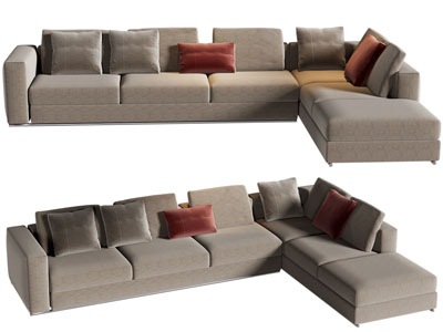 现代布艺转角多人沙发
