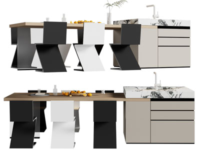 现代带水吧台的餐桌椅组合