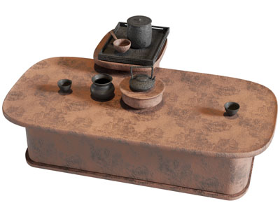 侘寂风茶桌、茶具杯子