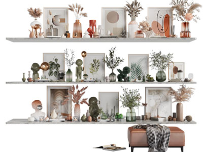 现代花瓶花卉、装饰画摆件组合