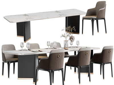 现代长方形餐桌椅组合