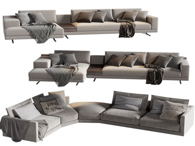 现代布艺多人沙发