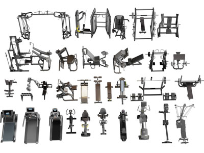 现代跑步机、综合训练架健身器材3d模型 现代跑步机、综合训练架健身器材