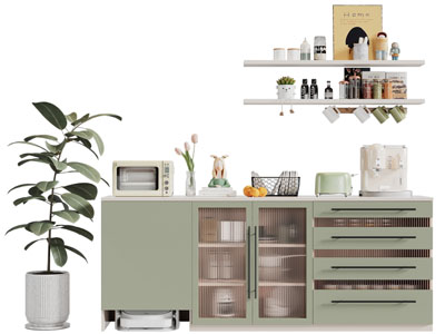 现代玻璃柜门餐边柜