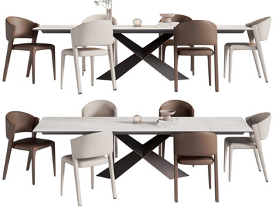 现代长方形餐桌椅组合