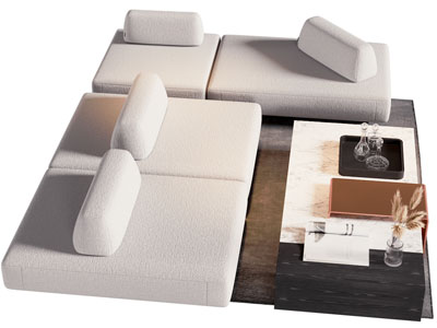 现代布艺双向多人沙发、茶几组合