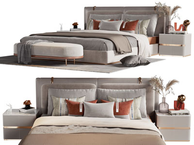 现代轻奢双人床、床头柜