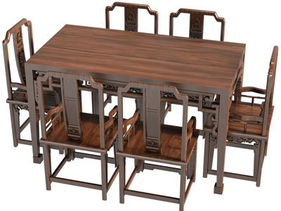 新中式实木长方形餐桌椅组合