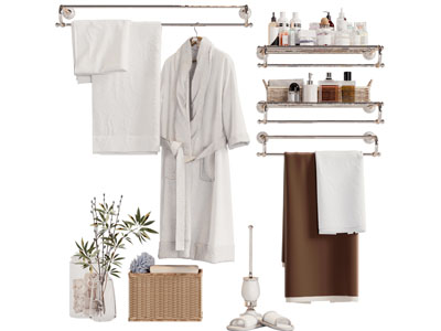 现代浴衣、沐浴露、毛巾卫浴小件