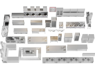 现代餐馆后厨设备3d模型 现代餐馆后厨设备