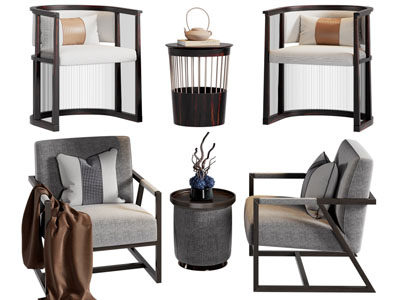 新中式休闲椅子、边几