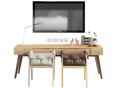 北欧实木书桌椅组合、电视