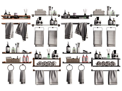 现代毛巾架、洗浴用品墙面置物架