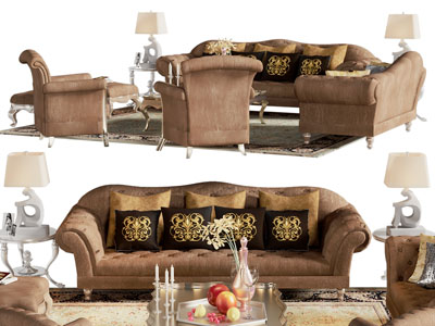 欧式多人、单人沙发、沙发凳和茶几组合