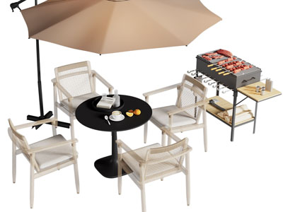 现代户外休闲餐桌椅组合、烧烤炉