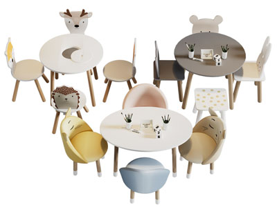 现代卡通靠背儿童桌椅组合