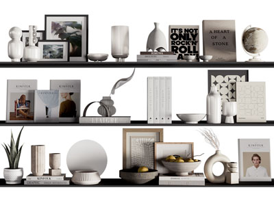 现代隔板书籍、饰品摆件组合