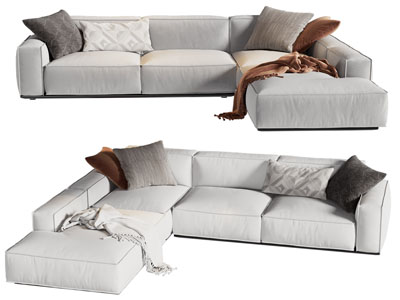现代布艺转角多人沙发