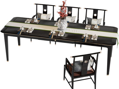 新中式长方形餐桌椅组合