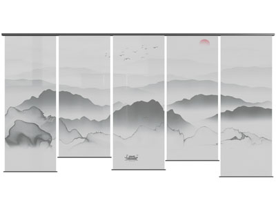 新中式山水装饰隔断、窗帘3d模型 新中式山水装饰隔断、窗帘