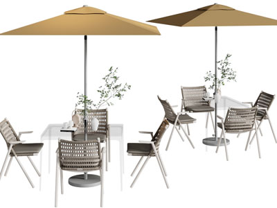 现代户外遮阳伞、餐桌椅组合
