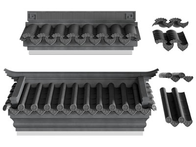 新中式瓦片屋檐建筑构件